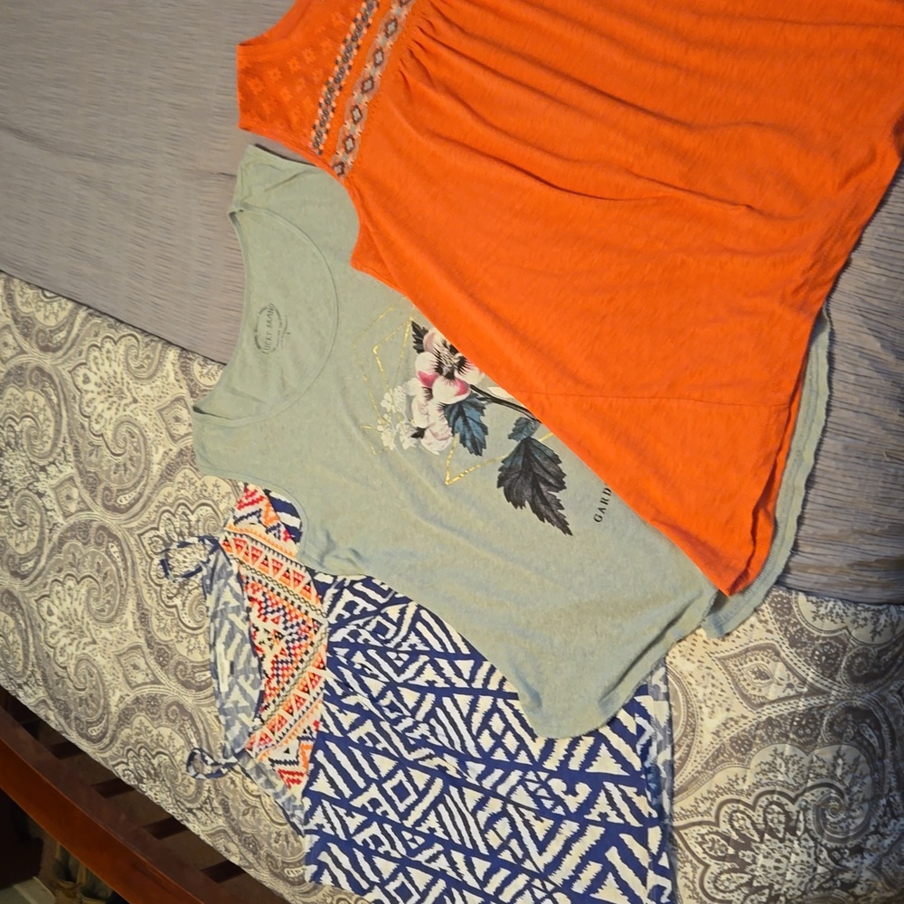 Set of Lucky Brand, beachlunchlounge and style&co. sleeveless shirts.